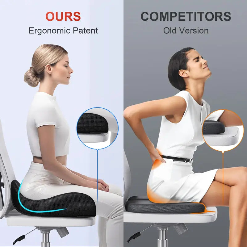Benazcap Ergonomic Memory Foam Seat Cushion for Office, Gaming Chair, & Car, Pressure & Sciatica Pain Relief, Sitting Comfort Healthy Spine Alignment